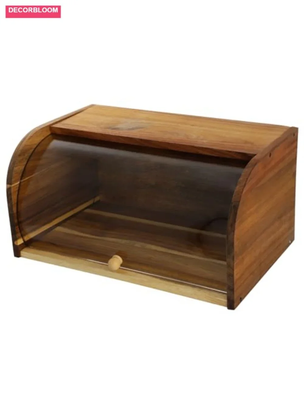 Acacia Wood Bread Box with Clear Sliding Lid, Rustic Kitchen Storage